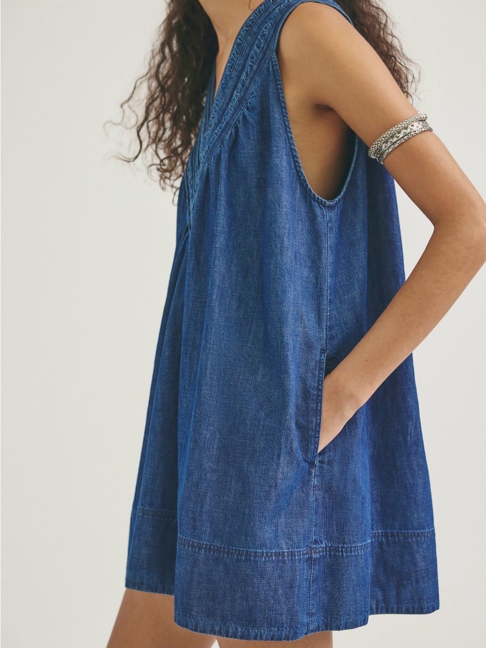 Free People Preston Pleated Denim Mini Dress NWT! - Picture 3 of 10